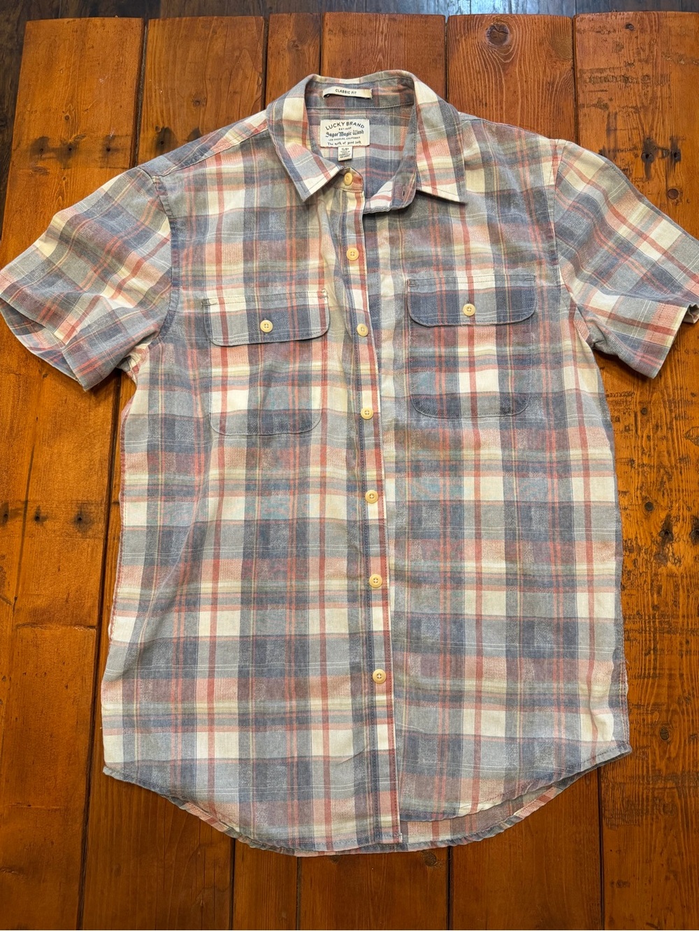 Lucky Brand Men's Short Sleeve Plaid Button-Down Shirt